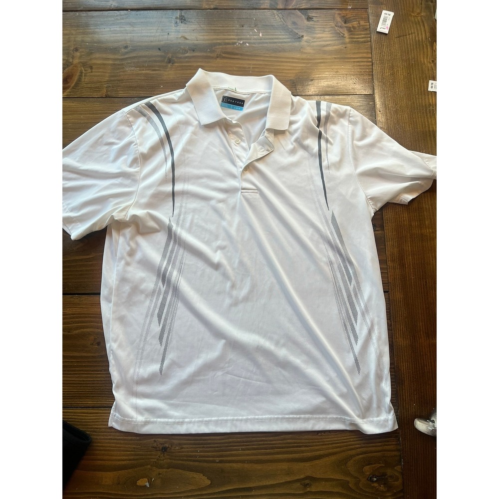 PGA Tour Mens White Performance Golf Polo Shirt Grey Graphic Print Size Large